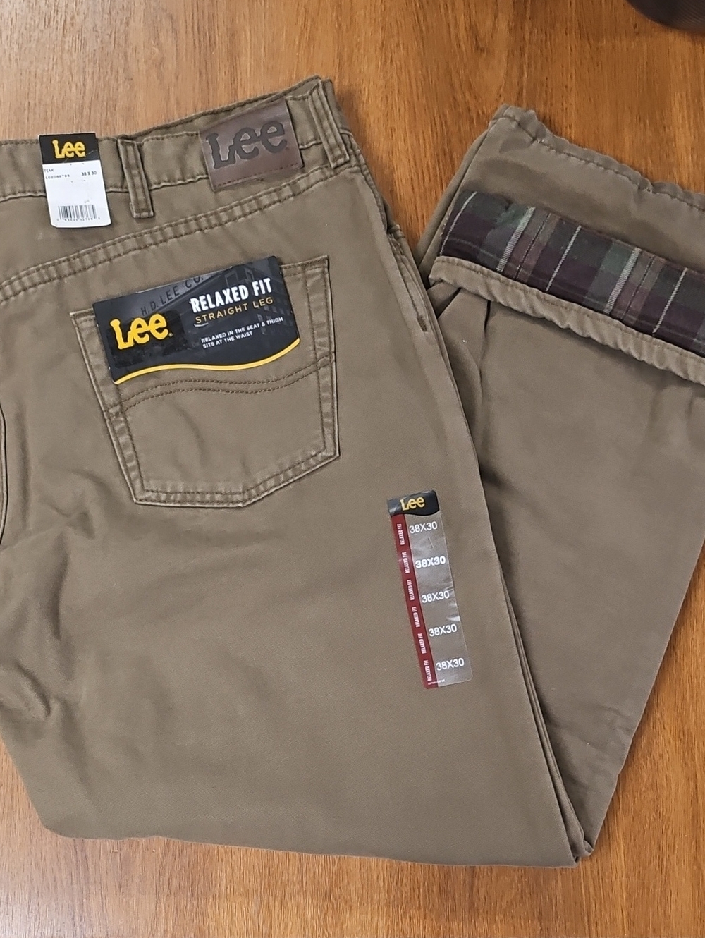 Lee Men's Relaxed Straight-Leg Chinos - Fleece Lined Olive Brown 38X30